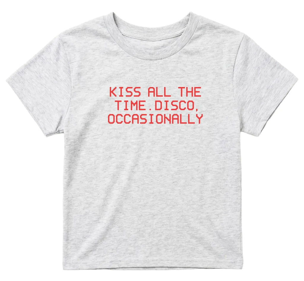 Kiss All The Time Disco Occasionally Blue Baby Tee | Retro Graphic T-Shirt for Women