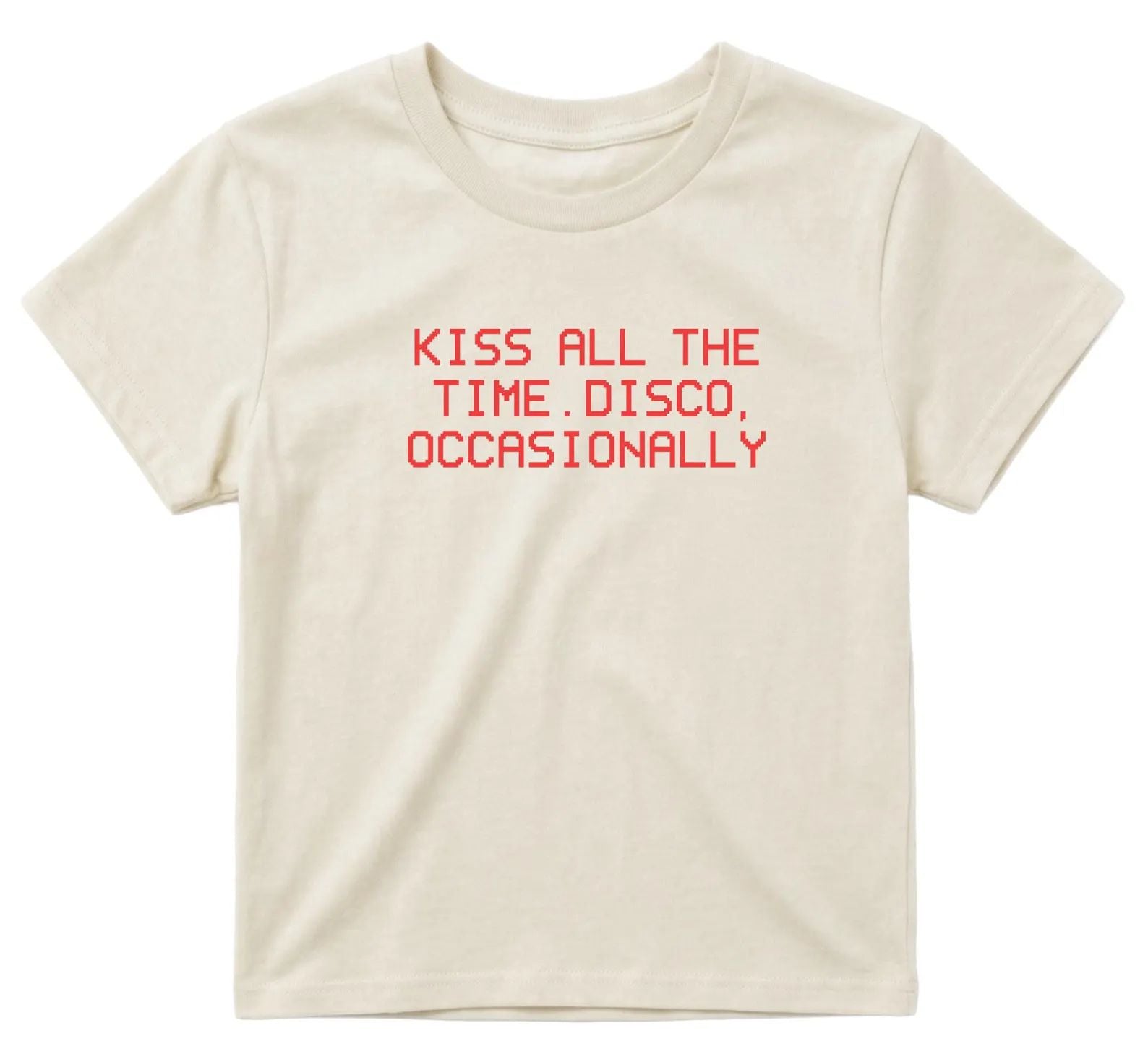 Kiss All The Time Disco Occasionally Blue Baby Tee | Retro Graphic T-Shirt for Women
