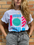 Hand printed graphic T-shirt Summer T-shirt, Geometric Design, Bright Colors, Neon Tee