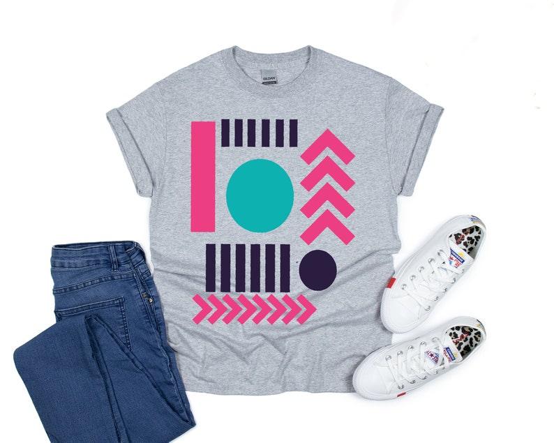 Hand printed graphic T-shirt Summer T-shirt, Geometric Design, Bright Colors, Neon Tee