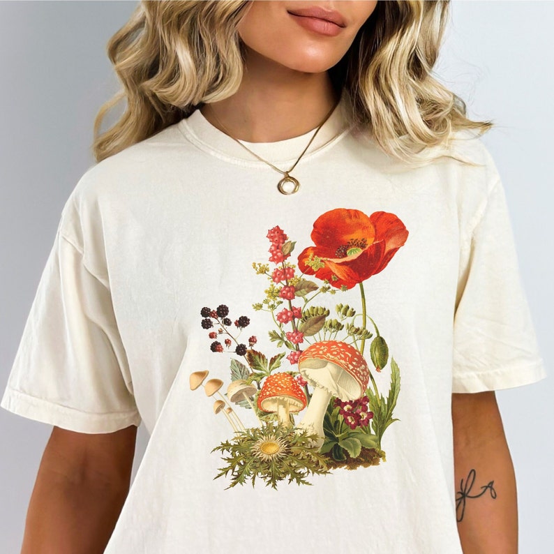 Mushroom Wildflower Shirt, Wild Flower, cottagecore shirt