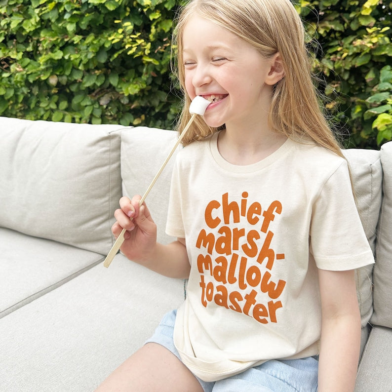 Chief Marshmallow Toaster Kids T-Shirt | Fun Summer Slogan Tee for Boys & Girls