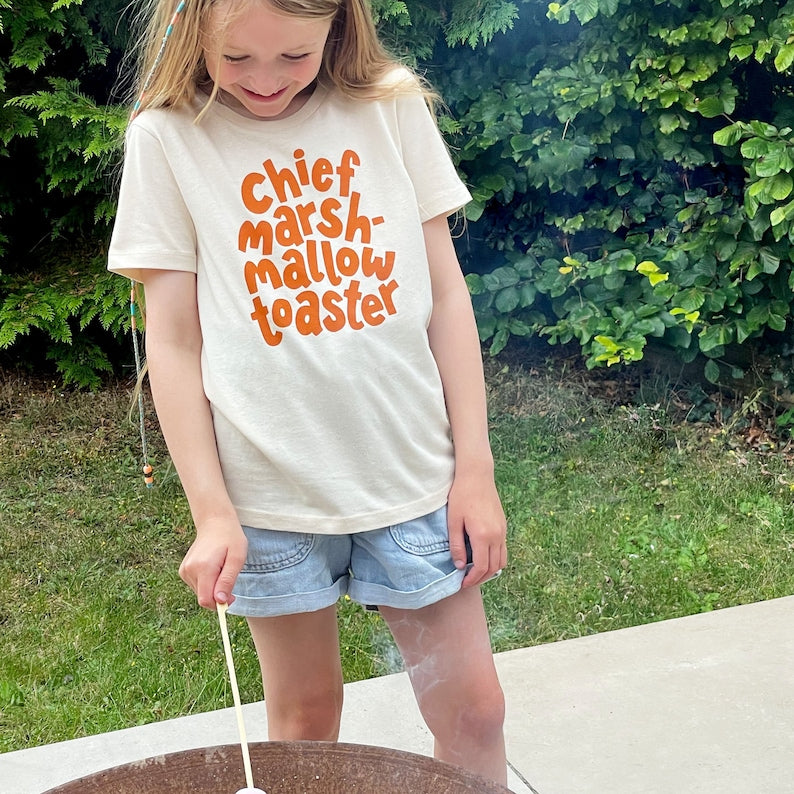 Chief Marshmallow Toaster Kids T-Shirt | Fun Summer Slogan Tee for Boys & Girls
