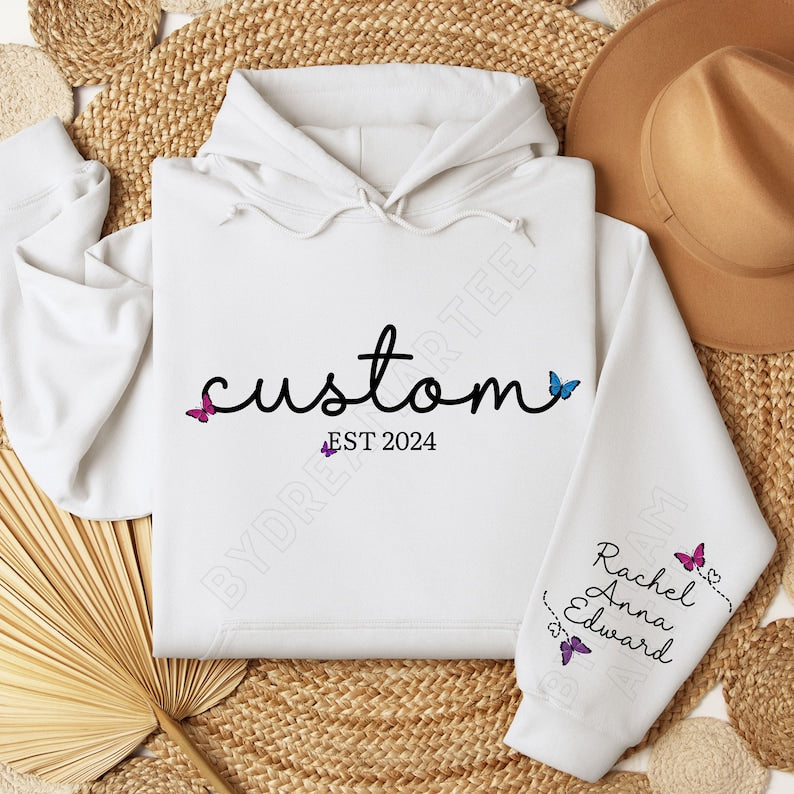 Custom Text on Front and Names on the Sleeve Hoodie