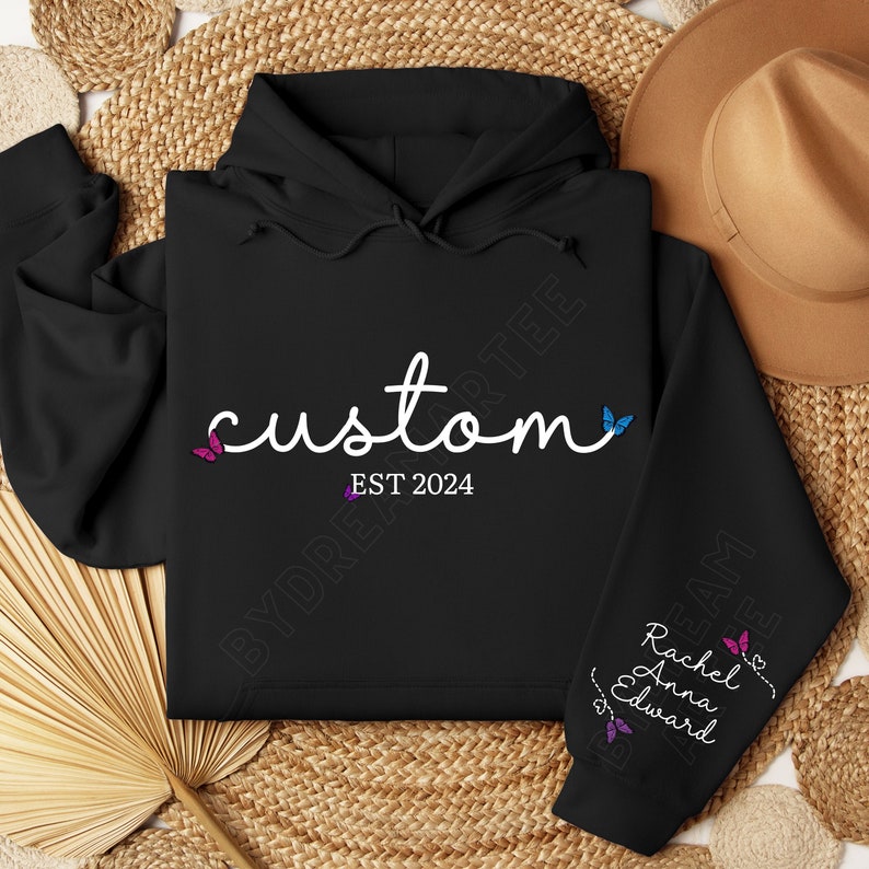 Custom Text on Front and Names on the Sleeve Hoodie