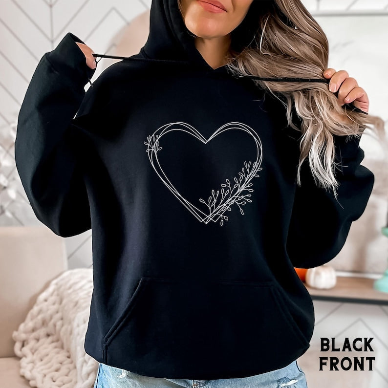 Floral Heart Sweatshirt or Hoodie, Minimalist Valentine's Day Sweater, Cozy Gifts for Her