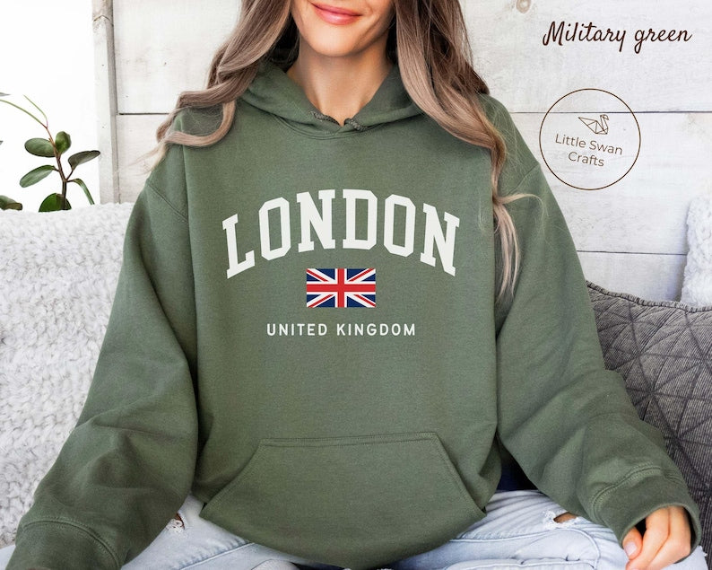 London Hoodie, England Flag Hooded Sweatshirt, Unisex