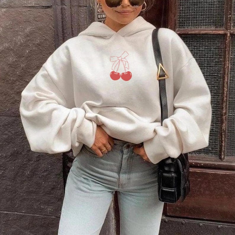 Cherry Bow Hoodie, Red cherry and bow oversized Hoodie