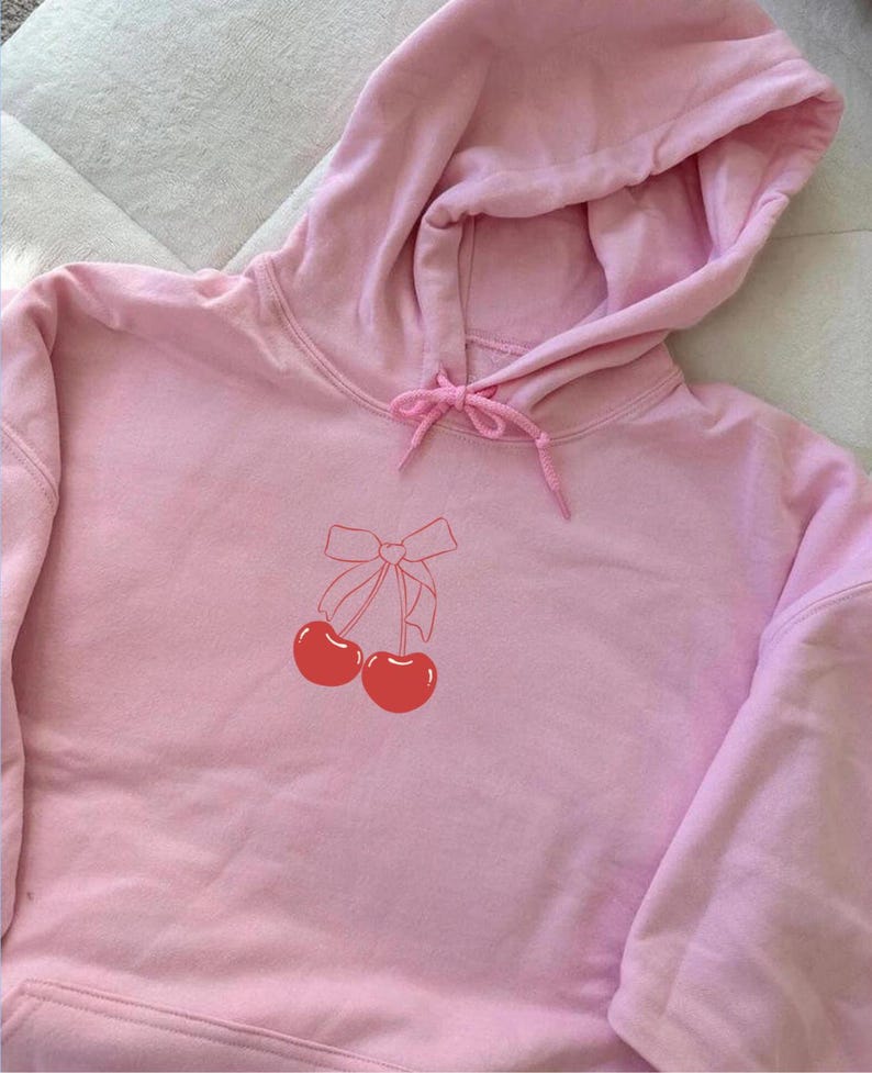 Cherry Bow Hoodie, Red cherry and bow oversized Hoodie