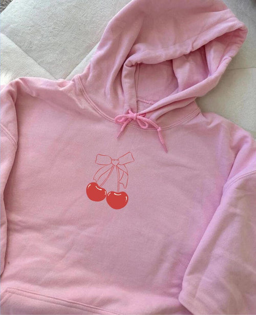 Cherry Bow Hoodie, Red cherry and bow oversized Hoodie