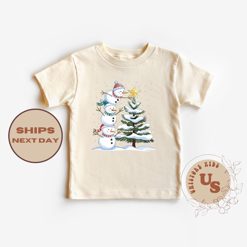 Christmas Snowman Toddler Sweatshirt, Cute Snowman Christmas Tree Kids Shirt