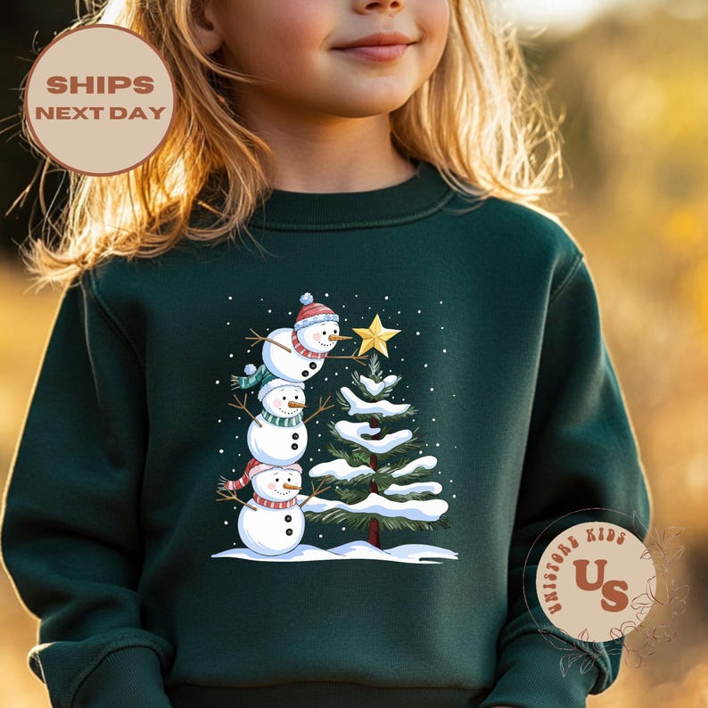 Christmas Snowman Toddler Sweatshirt, Cute Snowman Christmas Tree Kids Shirt