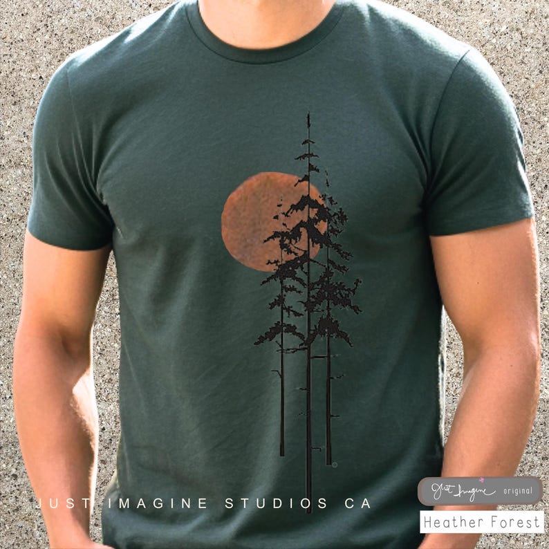 Sunrise Forest Graphic Tee: Unisex Cotton Nature Shirt, Men's outdoor tee, camping shirt, gift for men