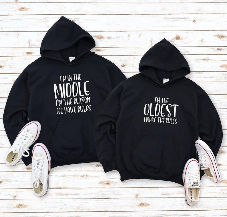 Family Custom Hoodie, Oldest Middle and Youngest Hoodie