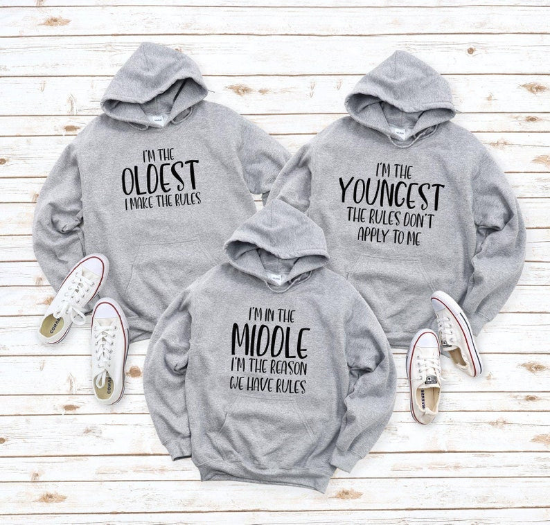 Family Custom Hoodie, Oldest Middle and Youngest Hoodie