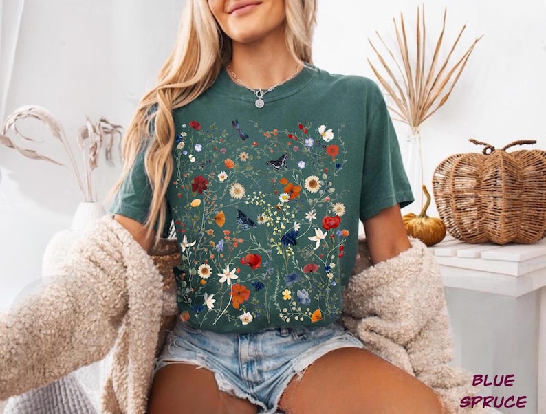 Wildflower T-shirt Pressed Flower Shirt Wild Flower Meadow Comfort Colors T Shirt