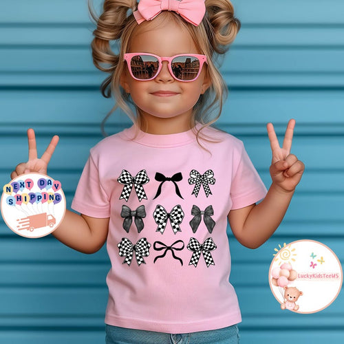 Checkered Coquette Bows Kids T-Shirt, Coquette Bows Toddler Sweatshirt