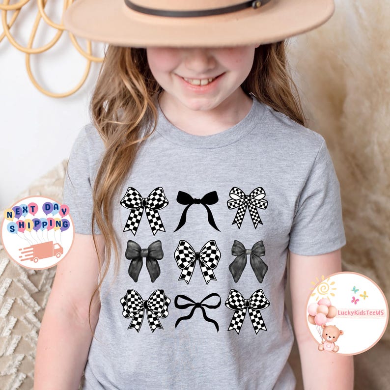 Checkered Coquette Bows Kids T-Shirt, Coquette Bows Toddler Sweatshirt