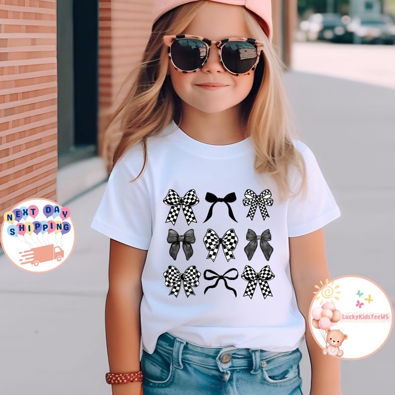 Checkered Coquette Bows Kids T-Shirt, Coquette Bows Toddler Sweatshirt