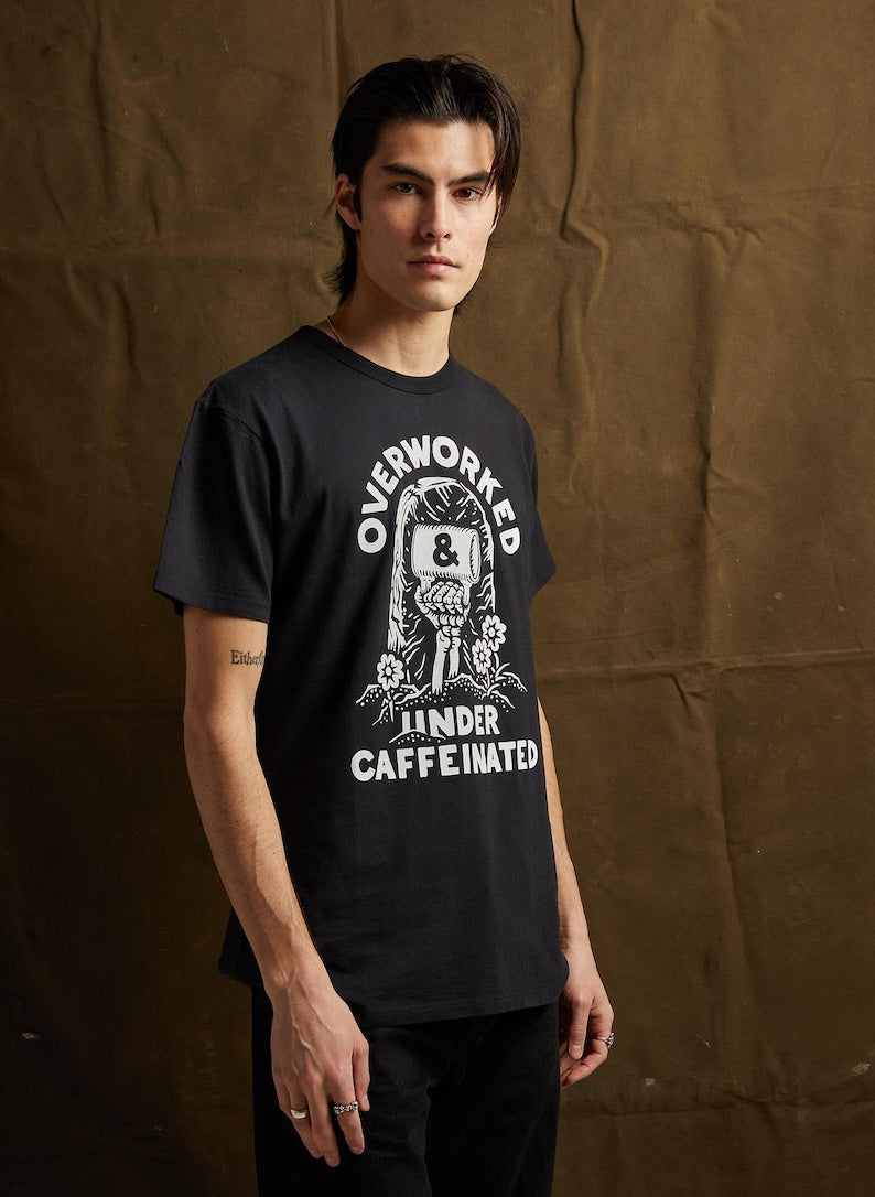 Over Worked Under Caffeinated Tee | Coffee T-shirt | Co Worker Gift | Caffeine | Best Coffee Shirt