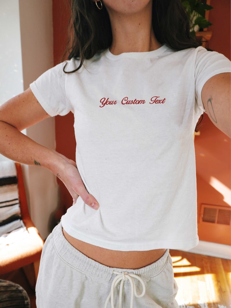Custom Embroidered Baby Tee, Personalized T-shirt, Custom Text Baby Tee