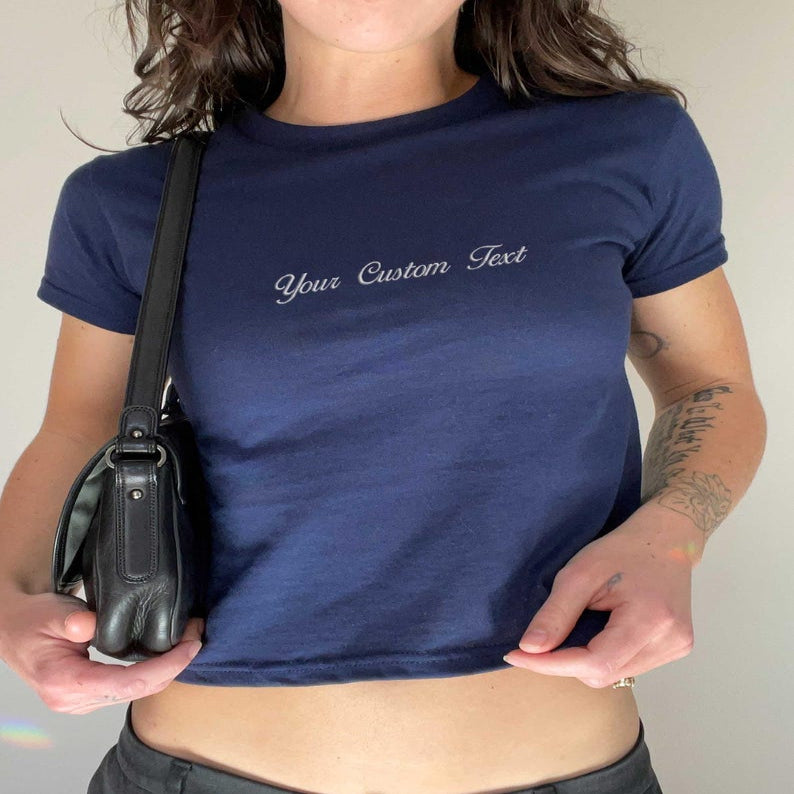 Custom Embroidered Baby Tee, Personalized T-shirt, Custom Text Baby Tee