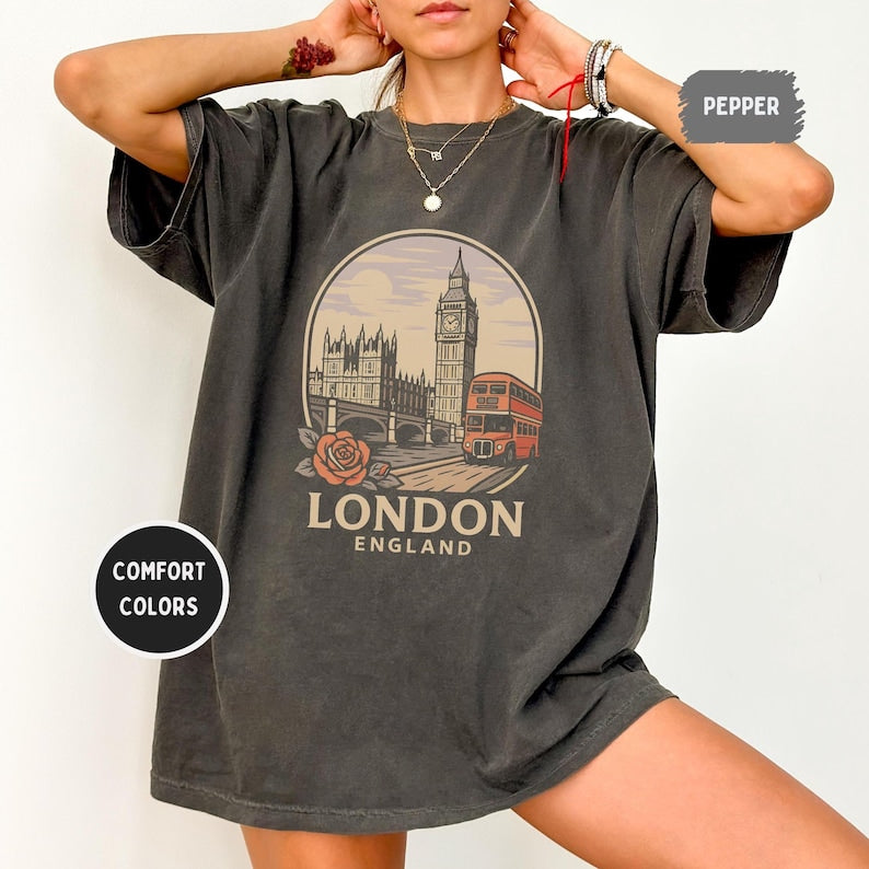 Vintage London England Unisex T-shirt, Retro UK Tee, Soft Comfort Colors Shirt