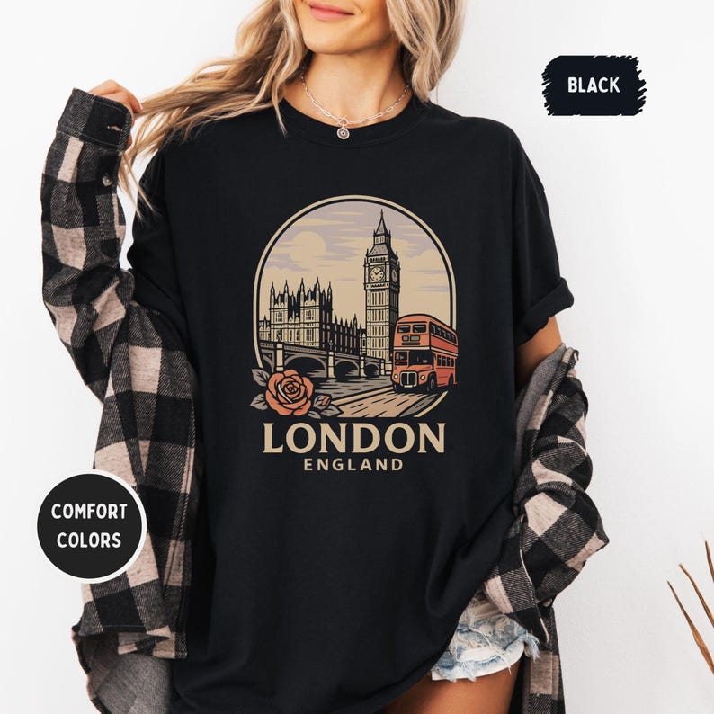 Vintage London England Unisex T-shirt, Retro UK Tee, Soft Comfort Colors Shirt