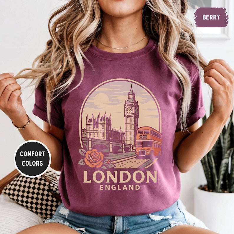 Vintage London England Unisex T-shirt, Retro UK Tee, Soft Comfort Colors Shirt