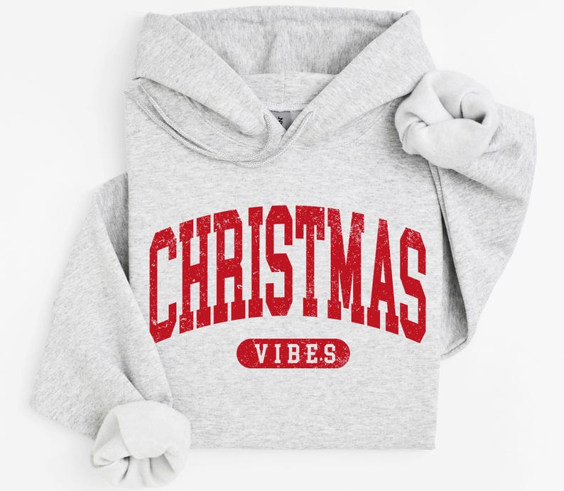 Retro Christmas Vibes Hoodie: Varsity Holiday Pullover