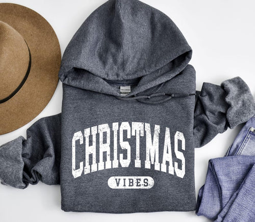 Retro Christmas Vibes Hoodie: Varsity Holiday Pullover
