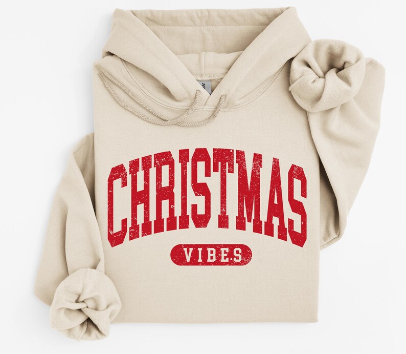 Retro Christmas Vibes Hoodie: Varsity Holiday Pullover