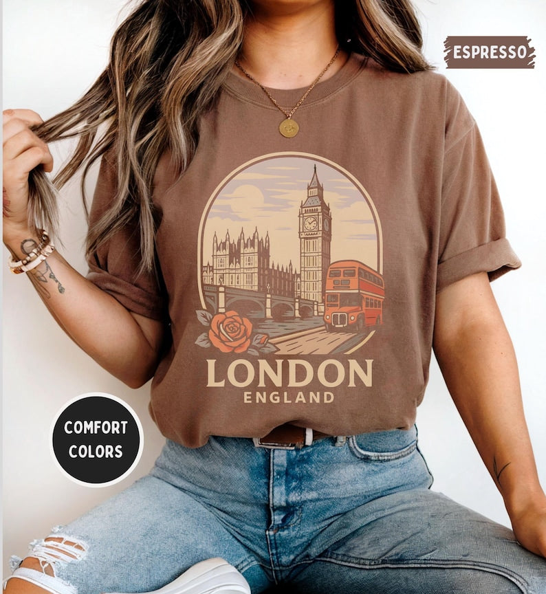 Vintage London England Unisex T-shirt, Retro UK Tee, Soft Comfort Colors Shirt