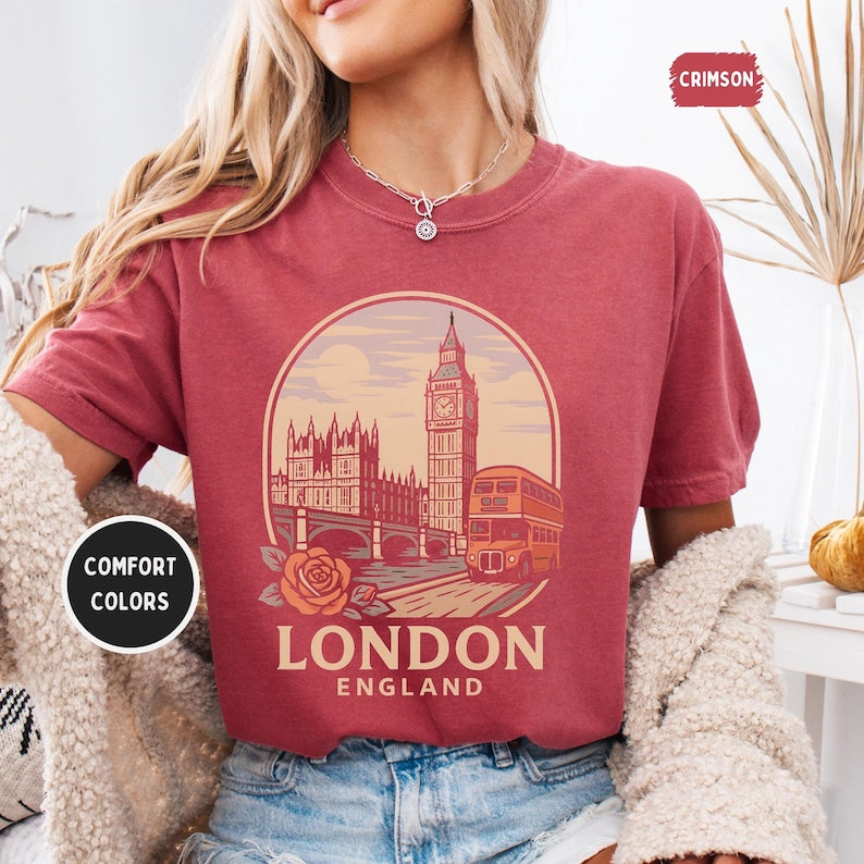 Vintage London England Unisex T-shirt, Retro UK Tee, Soft Comfort Colors Shirt