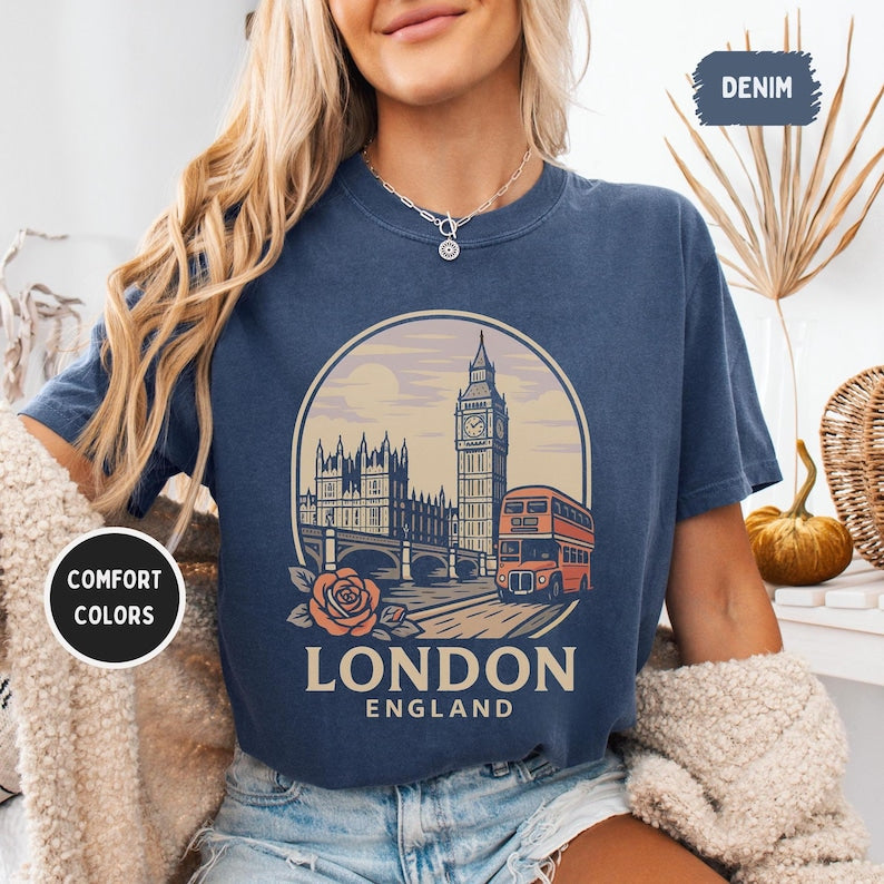 Vintage London England Unisex T-shirt, Retro UK Tee, Soft Comfort Colors Shirt