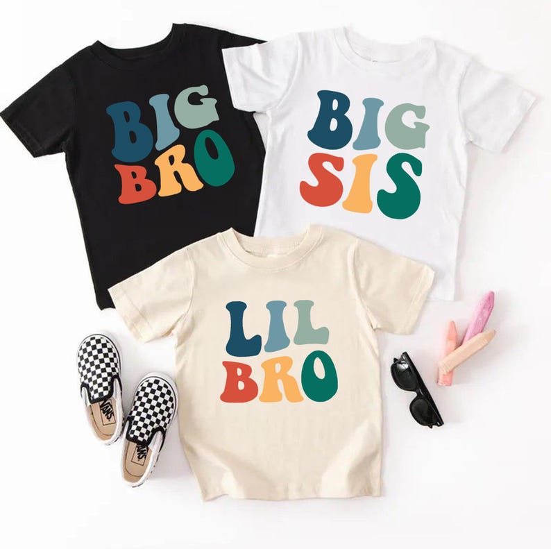 Big Bro Big Sis Lil Bro Lil Sis Matching Sibling Shirts, Retro Brother Sister T-Shirts