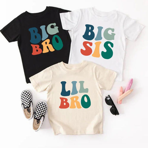 Big Bro Big Sis Lil Bro Lil Sis Matching Sibling Shirts, Retro Brother Sister T-Shirts