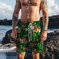 Flamingo Christmas Hawaiian Men's Shorts, Tropical Holiday Swim Trunks