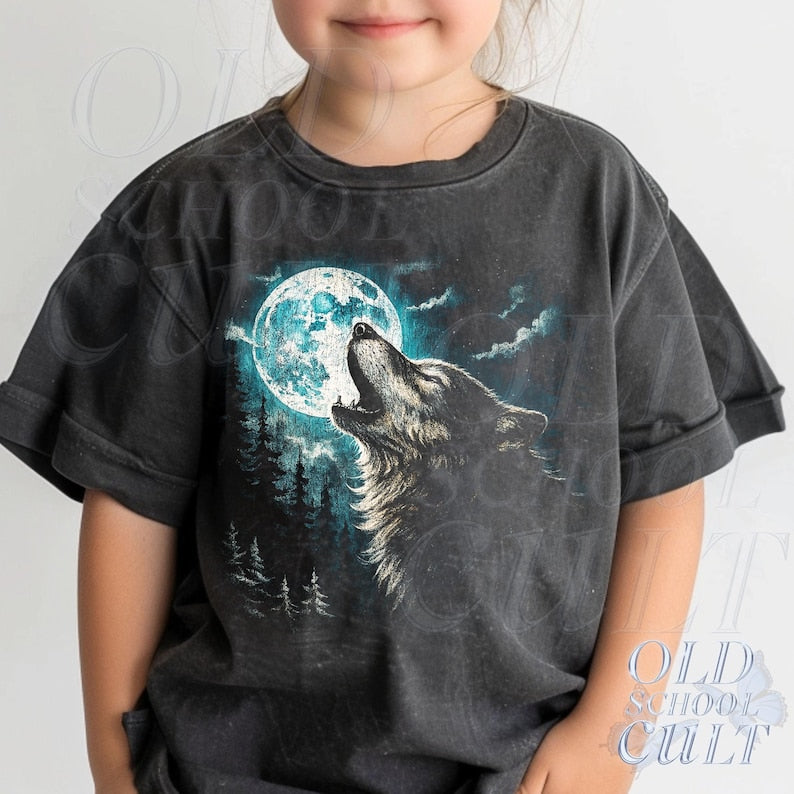 Youth Wolf Shirt, Cute Children's Wolf Print Clothing, Kids Mystical Shirt