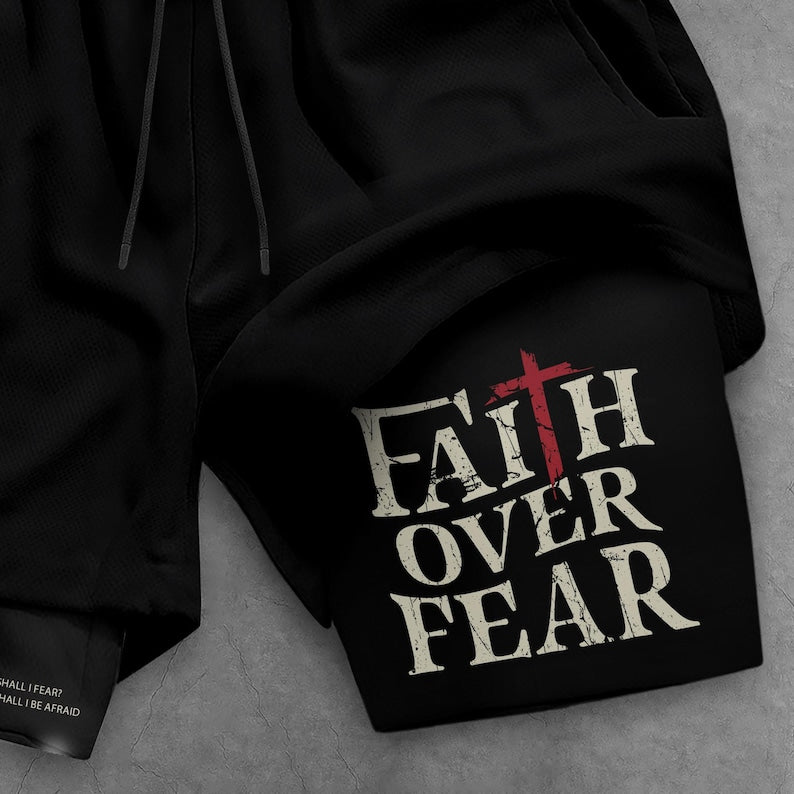 Faith Over Fear Shorts, Cross Short, Men's Gym & Sport Shorts with Pockets