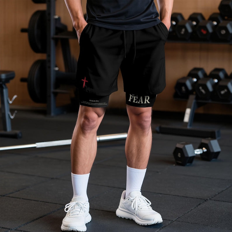 Faith Over Fear Shorts, Cross Short, Men's Gym & Sport Shorts with Pockets