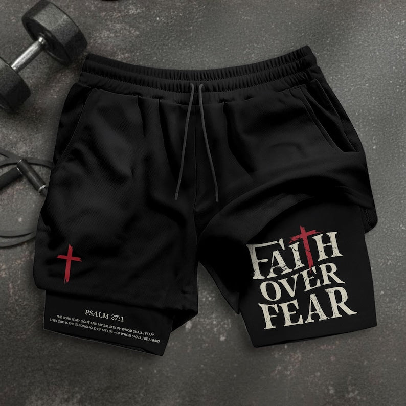 Faith Over Fear Shorts, Cross Short, Men's Gym & Sport Shorts with Pockets