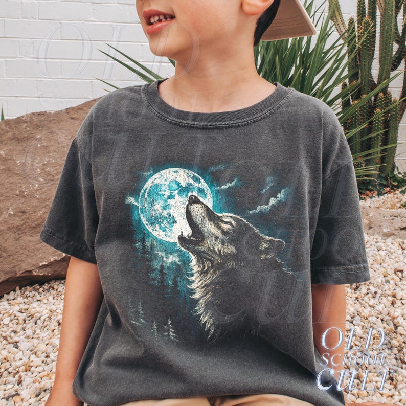 Youth Wolf Shirt, Cute Children's Wolf Print Clothing, Kids Mystical Shirt