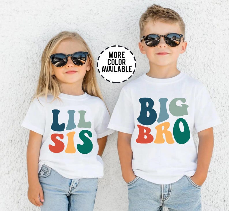 Big Bro Big Sis Lil Bro Lil Sis Matching Sibling Shirts, Retro Brother Sister T-Shirts