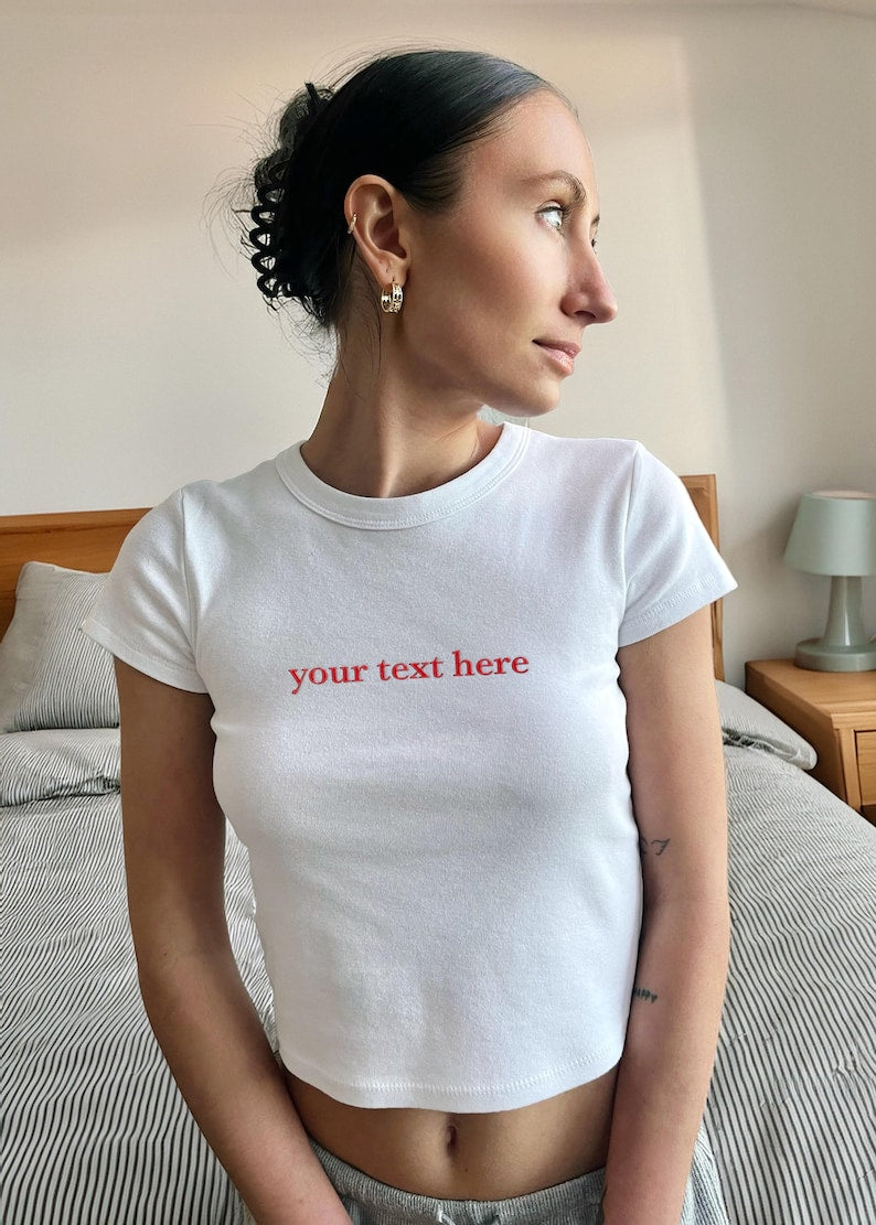 Personalized Embroidered Baby Tee, Bella Canvas® Baby Tee y2k, Retro 2000s Crop top