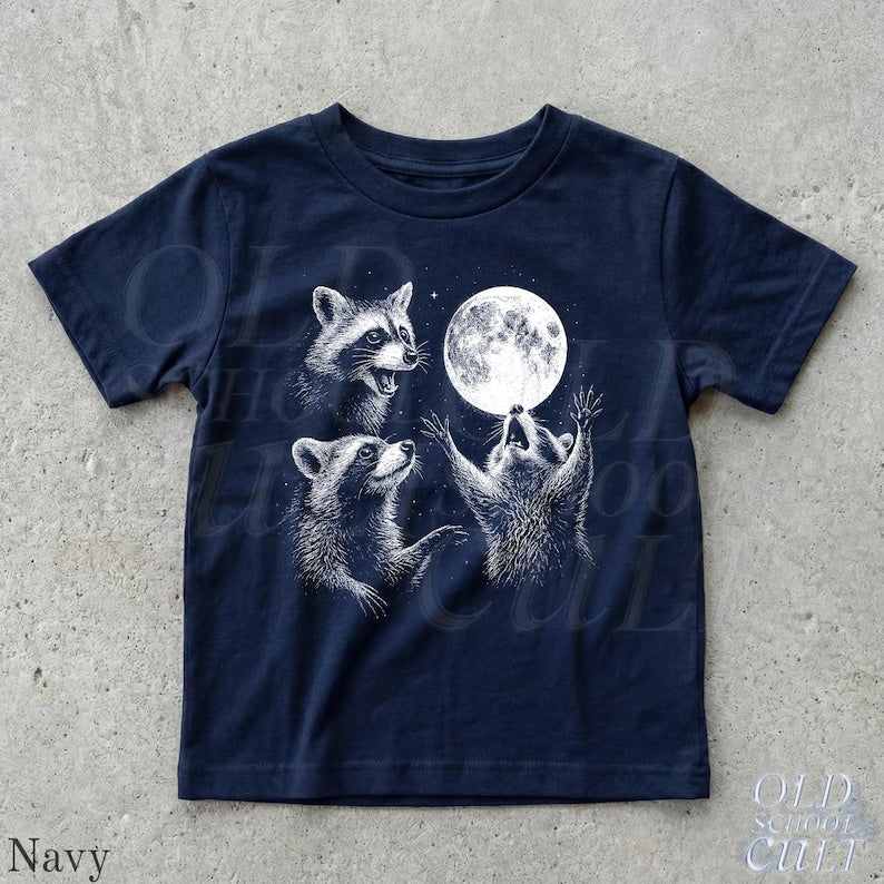 Raccoon Goth Kids T-Shirt, Dark Forest Moon Graphic Tee