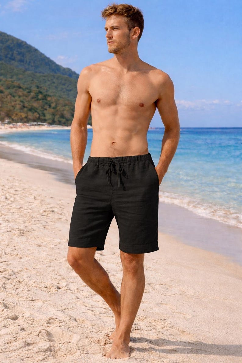 Mens Linen Shorts – Relaxed Fit Drawstring Shorts – Breathable Summer Beach Shorts for Men – Casual Shorts