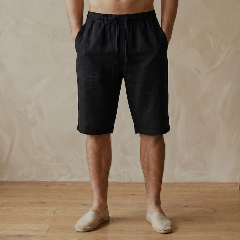Men’s Cotton Linen Drawstring Shorts – Casual Summer Beach Shorts Lightweight Resort Wear