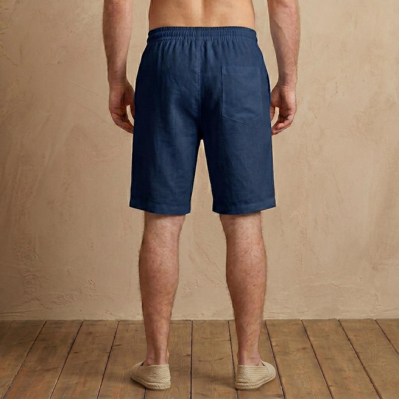 Men’s Cotton Linen Drawstring Shorts – Casual Summer Beach Shorts Lightweight Resort Wear