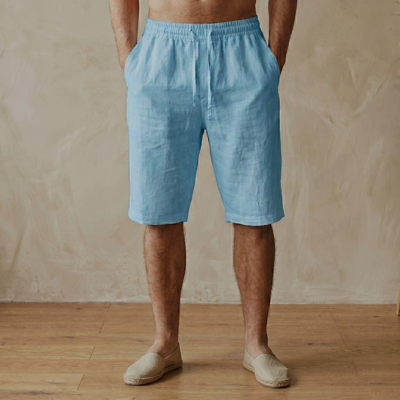 Men’s Cotton Linen Drawstring Shorts – Casual Summer Beach Shorts Lightweight Resort Wear